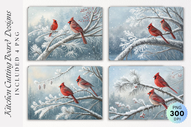 Cardinals on a Frosted Branch with Snowflakes Cutting Board Sublimation Regulrcrative 
