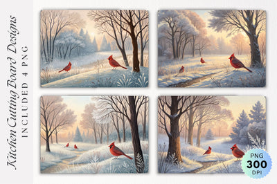 Cardinals on a Frosted Forest Clearing Cutting Board Sublimation Regulrcrative 