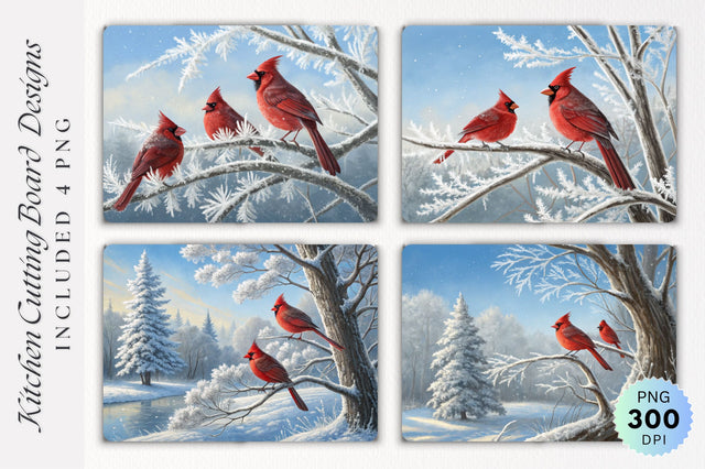 Cardinals on a Frosty Cutting Board Sublimation Regulrcrative 