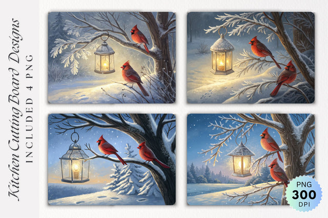 Cardinals on a Frosty Limb by a Lantern Cutting Board Sublimation Regulrcrative 