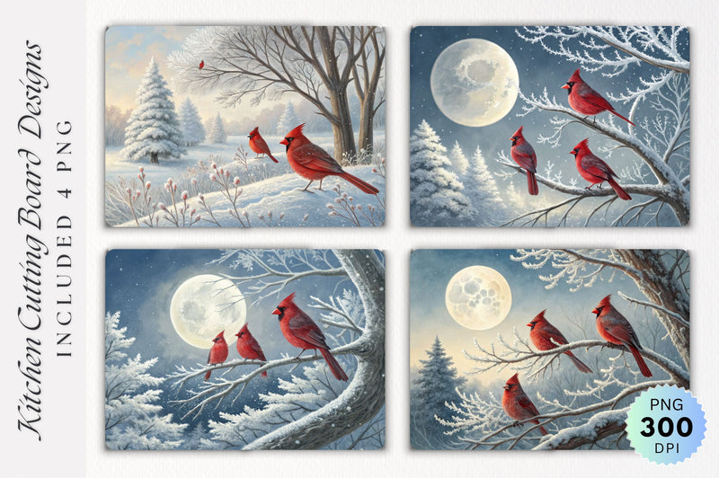 Cardinals on a Frosty Limb Under a Winter Moon Cutting Board Sublimation Regulrcrative 
