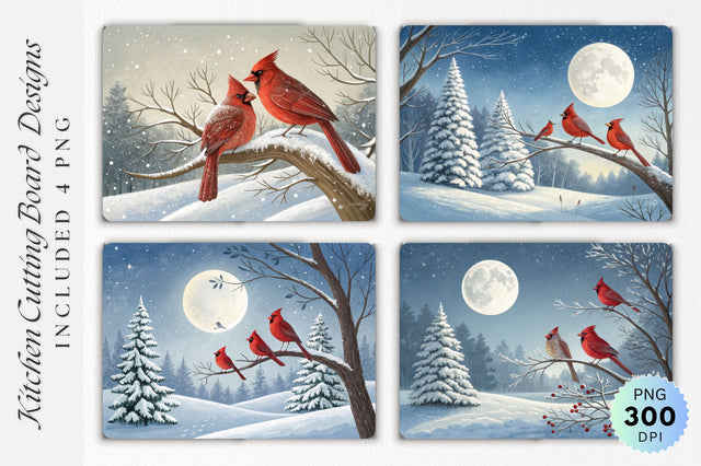 Cardinals on a Moonlit Winter Branch Cutting Board Sublimation Regulrcrative 