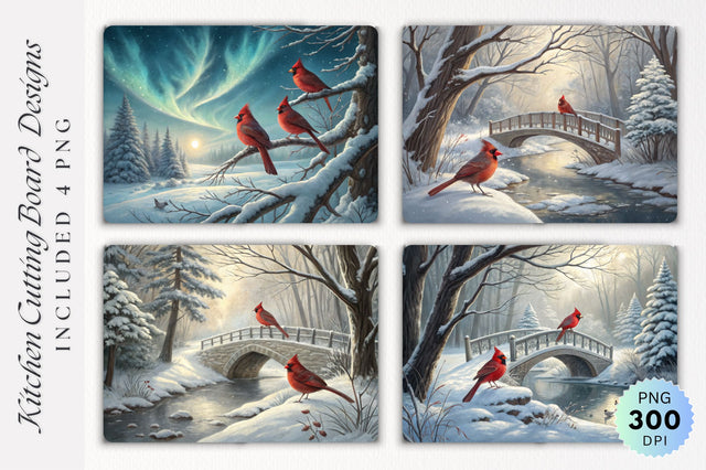 Cardinals on a Snowy Bridge Cutting Board Sublimation Regulrcrative 