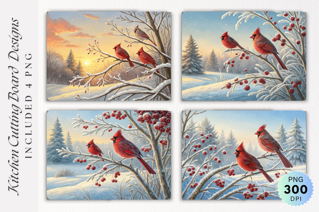 Cardinals on a Wintery Cutting Board Sublimation Regulrcrative 