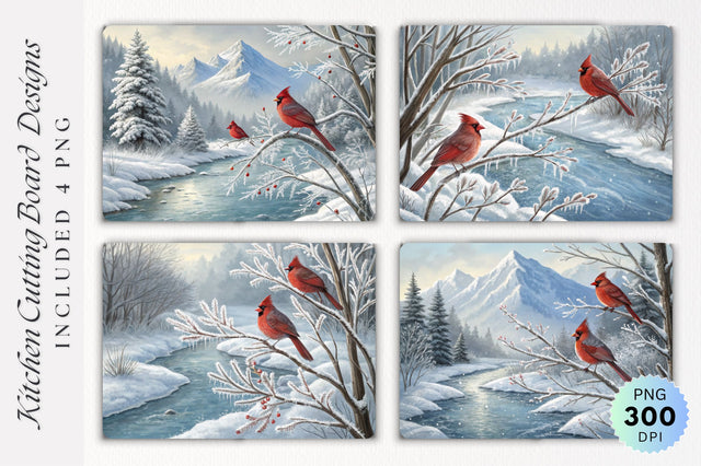 Cardinals on Frosted Branches by Snowy Stream Cutting Board Sublimation Regulrcrative 