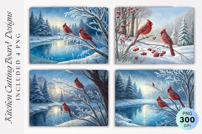Cardinals on Icy Branches by a Glowing Pond Cutting Board Sublimation Regulrcrative 