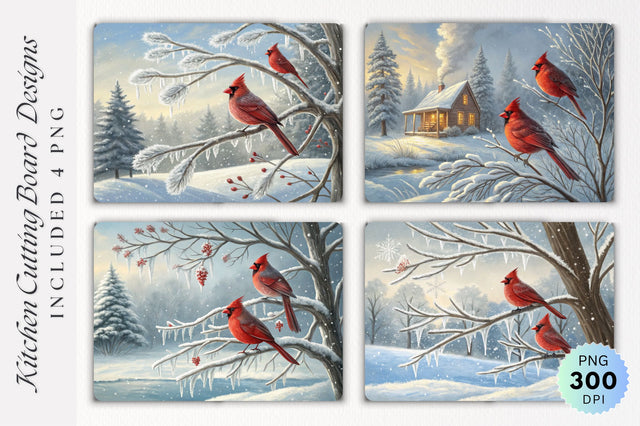 Cardinals on Icy Branches with Snowflakes Cutting Board Sublimation Regulrcrative 