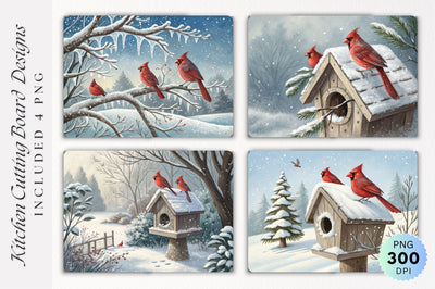 Cardinals on Snowy Birdhouse with Cutting Board Sublimation Regulrcrative 