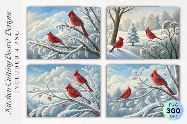Cardinals on Snowy Branches with Frost Details Cutting Board Sublimation Regulrcrative 