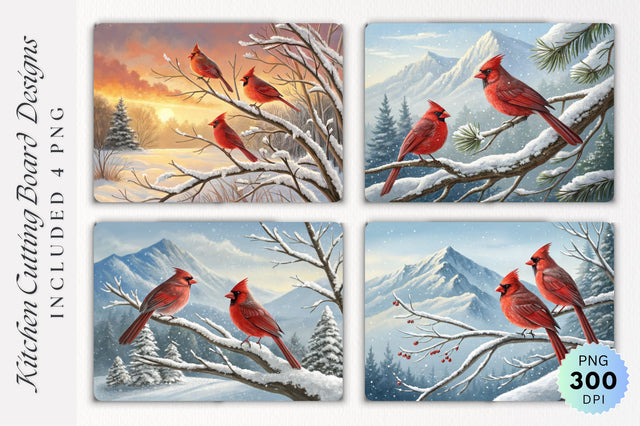 Cardinals on Snowy Mountain Cutting Board Sublimation Regulrcrative 
