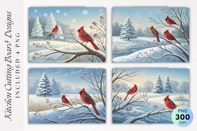 Cardinals Snowy Meadow Twinkling Snowflakes Cutting Board Sublimation Regulrcrative 