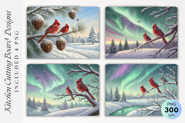 Cardinals Under Northern Lights Snowy Cutting Board Sublimation Regulrcrative 