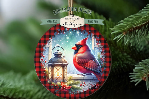 Cardinals with Lanterns Christmas Ornament Designs PNG Files Sublimation Ewe-N-Me Designs 