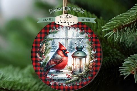 Cardinals with Lanterns Christmas Ornament Designs PNG Files Sublimation Ewe-N-Me Designs 