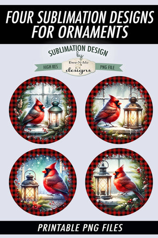 Cardinals with Lanterns Christmas Ornament Designs PNG Files Sublimation Ewe-N-Me Designs 
