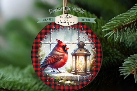 Cardinals with Lanterns Christmas Ornament Designs PNG Files Sublimation Ewe-N-Me Designs 