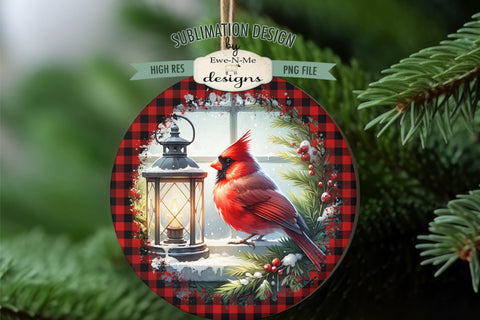 Cardinals with Lanterns Christmas Ornament Designs PNG Files Sublimation Ewe-N-Me Designs 