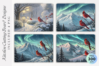 Cardinals with Snowy Peaks and Aurora Cutting Board Sublimation Regulrcrative 
