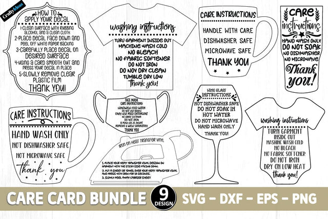 Care Card Bundle Care Instructions SVG Dxf Png Jpg Eps SVG Crafty Ideas 