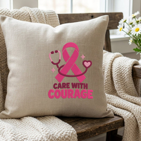 Care With Courage Breast Cancer Embroidery Design – Pink Ribbon Stethoscope Nurse Awareness Machine Embroidery File Embroidery/Applique DESIGNS PatternFeed8 
