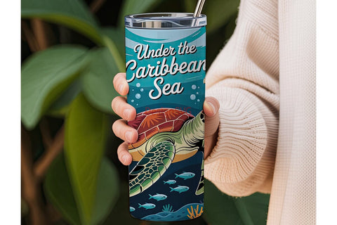 Caribbean Sea Turtle 20oz Tumbler Wrap Sublimation DesignSVG 