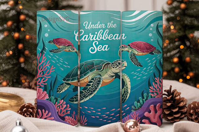 Caribbean Sea Turtle 20oz Tumbler Wrap Sublimation DesignSVG 