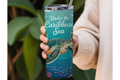 Caribbean Sea Turtle 20oz Tumbler Wrap Sublimation DesignSVG 