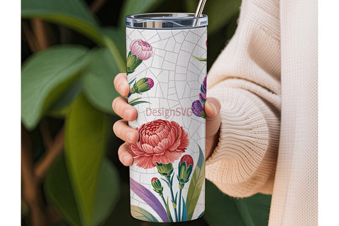 Carnation Bouquet 20oz Tumbler Wrap Sublimation DesignSVG 
