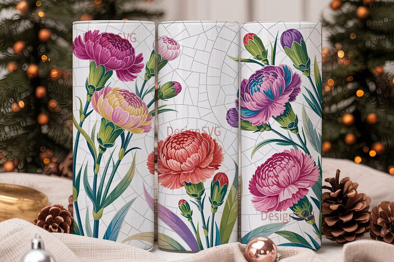 Carnation Bouquet 20oz Tumbler Wrap Sublimation DesignSVG 