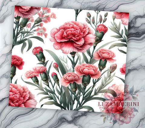 Carnation Floral 20oz Tumbler Wrap PNG, Carnations Tumbler Png, Straight & Tapered Tumbler Wrap, Instant Digital Download Sublimation Li Zamperini 