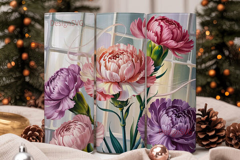 Carnation Floral 20oz Tumbler Wrap Sublimation DesignSVG 