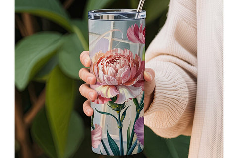 Carnation Floral 20oz Tumbler Wrap Sublimation DesignSVG 
