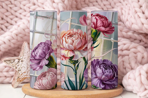 Carnation Floral 20oz Tumbler Wrap Sublimation DesignSVG 