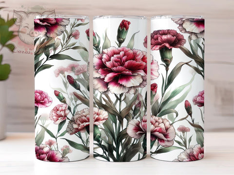 Carnation Flower 20oz Tumbler Png, Straight & Tapered Tumbler Png, Carnations Tumbler Png, Digital Download PNG Sublimation Lara' s Designs 
