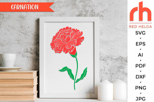 Carnation SVG, Capricorn Flower Cut File, January Birth Plant DXF, Zodiac Design PDF, Layered Carnation, Month Plant Vector SVG RedHelgaArt 