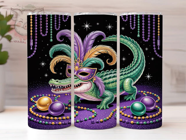 Carnival Alligator Mardi Gras Tumbler, Carnival Alligator Wrap, Festive Party Cup, 20oz Sublimation Wrap, New Orleans Celebration Tumbler, Colorful Alligator Design Cup, Mardi Gras Animal Theme Wrap Sublimation Lara' s Designs 