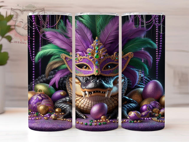 Carnival Alligator Mardi Gras Tumbler, Carnival Alligator Wrap, Festive Party Cup, 20oz Sublimation Wrap, New Orleans Celebration Tumbler, Colorful Alligator Design Cup, Mardi Gras Animal Theme Wrap Sublimation Lara' s Designs 