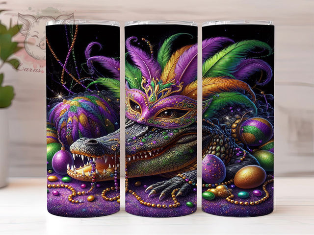 Carnival Alligator Mardi Gras Tumbler, Carnival Alligator Wrap, Festive Party Cup, 20oz Sublimation Wrap, New Orleans Celebration Tumbler, Colorful Alligator Design Cup, Mardi Gras Animal Theme Wrap Sublimation Lara' s Designs 