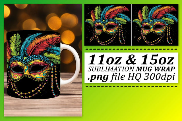 Carnival Cheers: Mardi Gras Mask Pattern Mug Wrap Sublimation afrosvg 