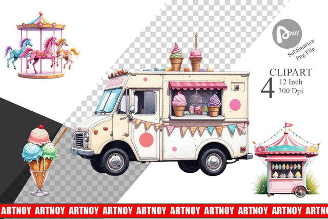 Carnival Ice Cream Clipart Sublimation artnoy 