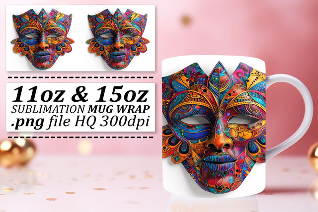 Carnival Magic: Mardi Gras Mask Pattern Mug - 11oz & 15oz Sublimation afrosvg 