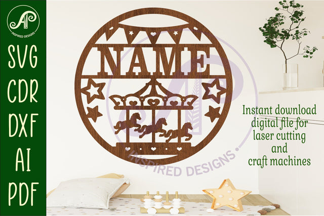 Carousel name wall art sign, SVG merry go round wall sign SVG APInspireddesigns 
