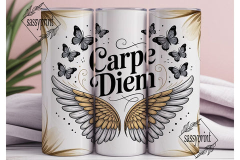 Carpe Diem Gold Butterfly 20oz Tumbler Sublimation sassyprint 
