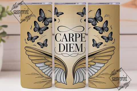 Carpe Diem Gold Butterfly 20oz Tumbler Sublimation sassyprint 