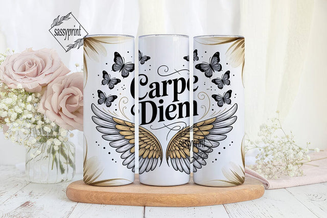 Carpe Diem Gold Butterfly 20oz Tumbler Sublimation sassyprint 