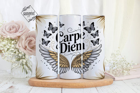Carpe Diem Gold Butterfly 20oz Tumbler Sublimation sassyprint 