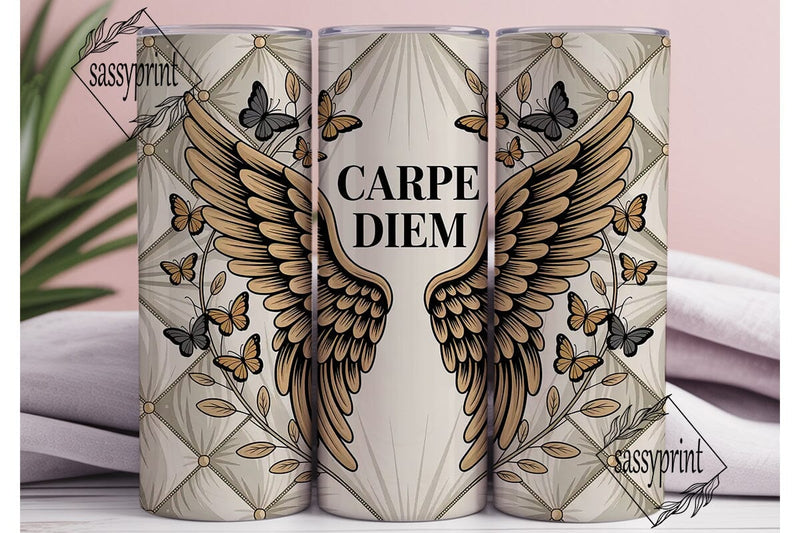 Carpe Diem Gold Wings 20oz Tumbler Wrap Sublimation sassyprint 