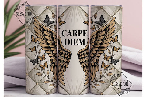 Carpe Diem Gold Wings 20oz Tumbler Wrap Sublimation sassyprint 