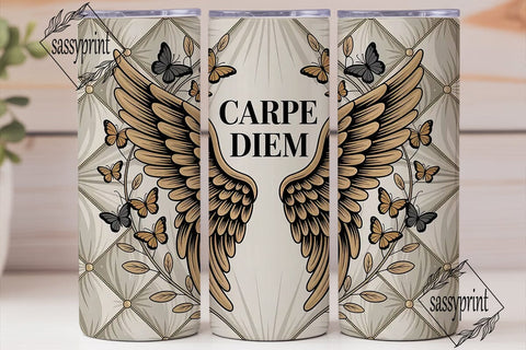 Carpe Diem Gold Wings 20oz Tumbler Wrap Sublimation sassyprint 