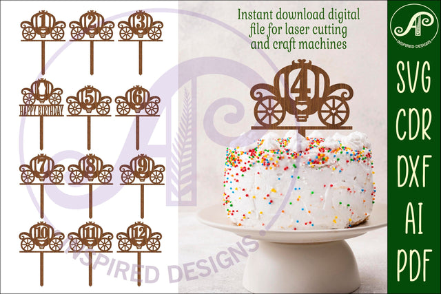 Carriage number cake toppers, 13 designs SVG laser cut SVG APInspireddesigns 